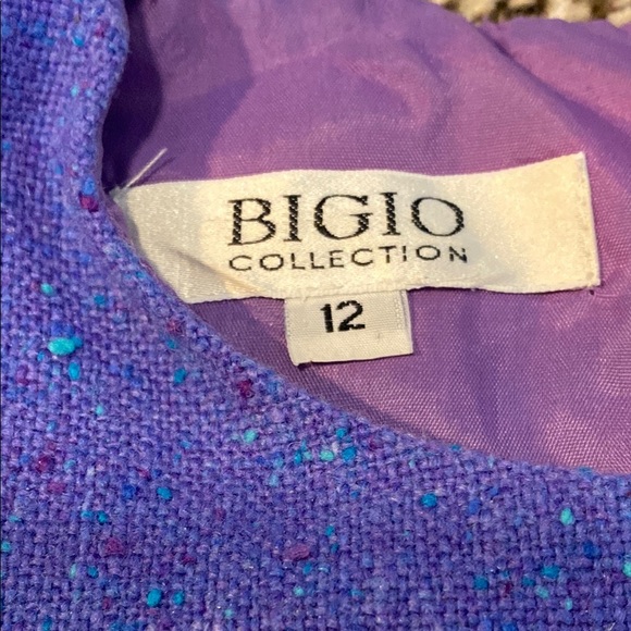 VNTG Bigio Collection Purple & Blue Tweed Knee-Length Pencil Dress Set for Work - Picture 3 of 10